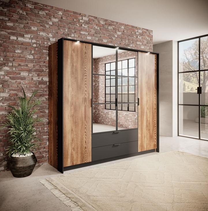 Зображення з  Шафа для одягу Perfect Home Мілтон / Milton 4-дверна з дзеркалом 4D2S/220 Каштан/антрацит