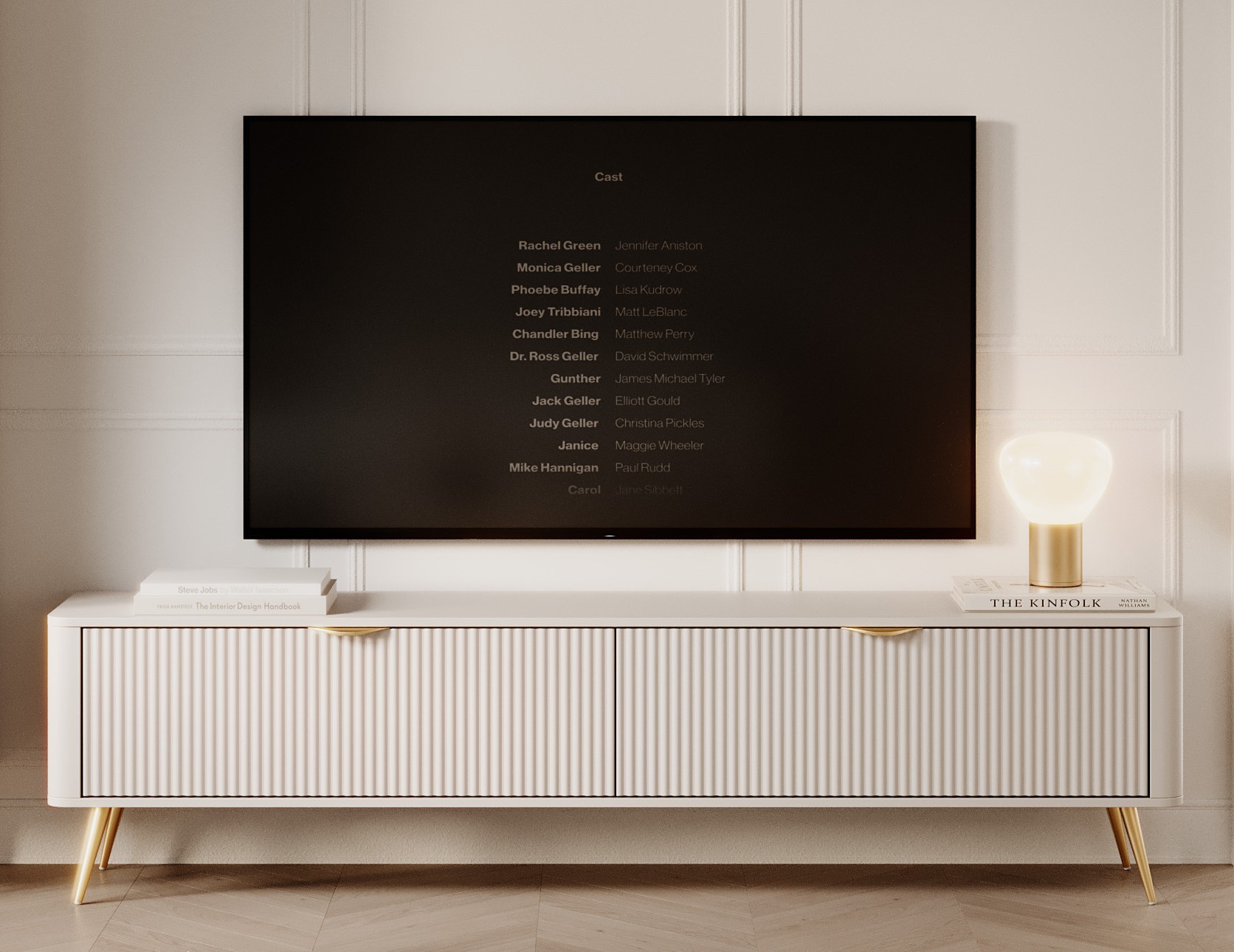 Зображення з  Тумба під телевізор Perfect Home Ланте / Lante 2-дверна з золотими ніжками 2D/163 Беж