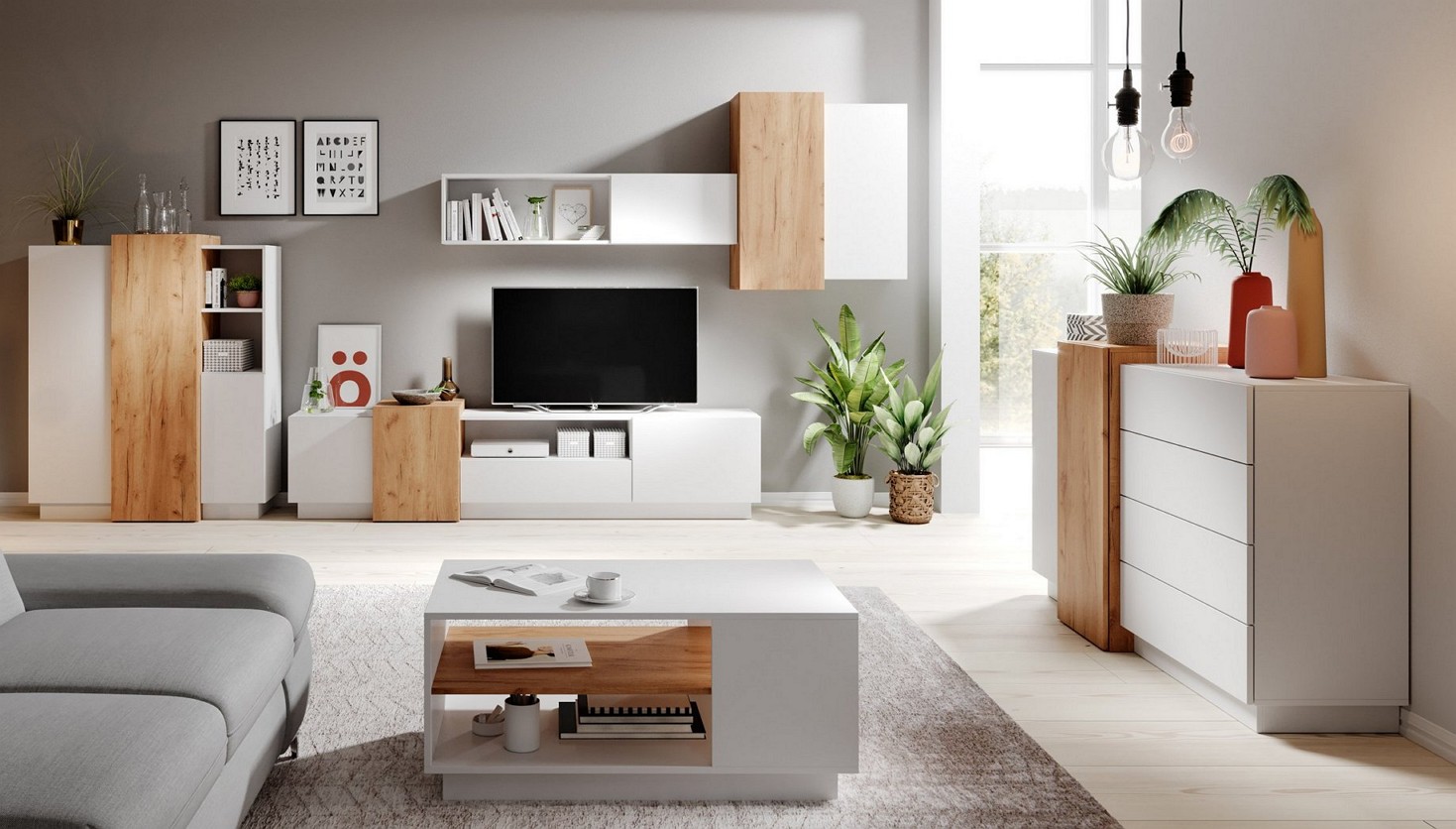 Зображення з  Стінка Perfect Home 3Д / 3D A Білий/дуб крафт золотий