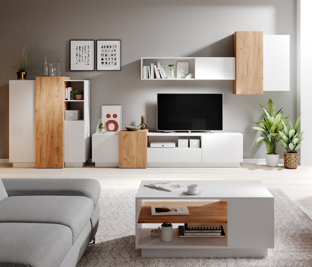 Зображення з  Стінка Perfect Home 3Д / 3D B Білий/дуб крафт золотий