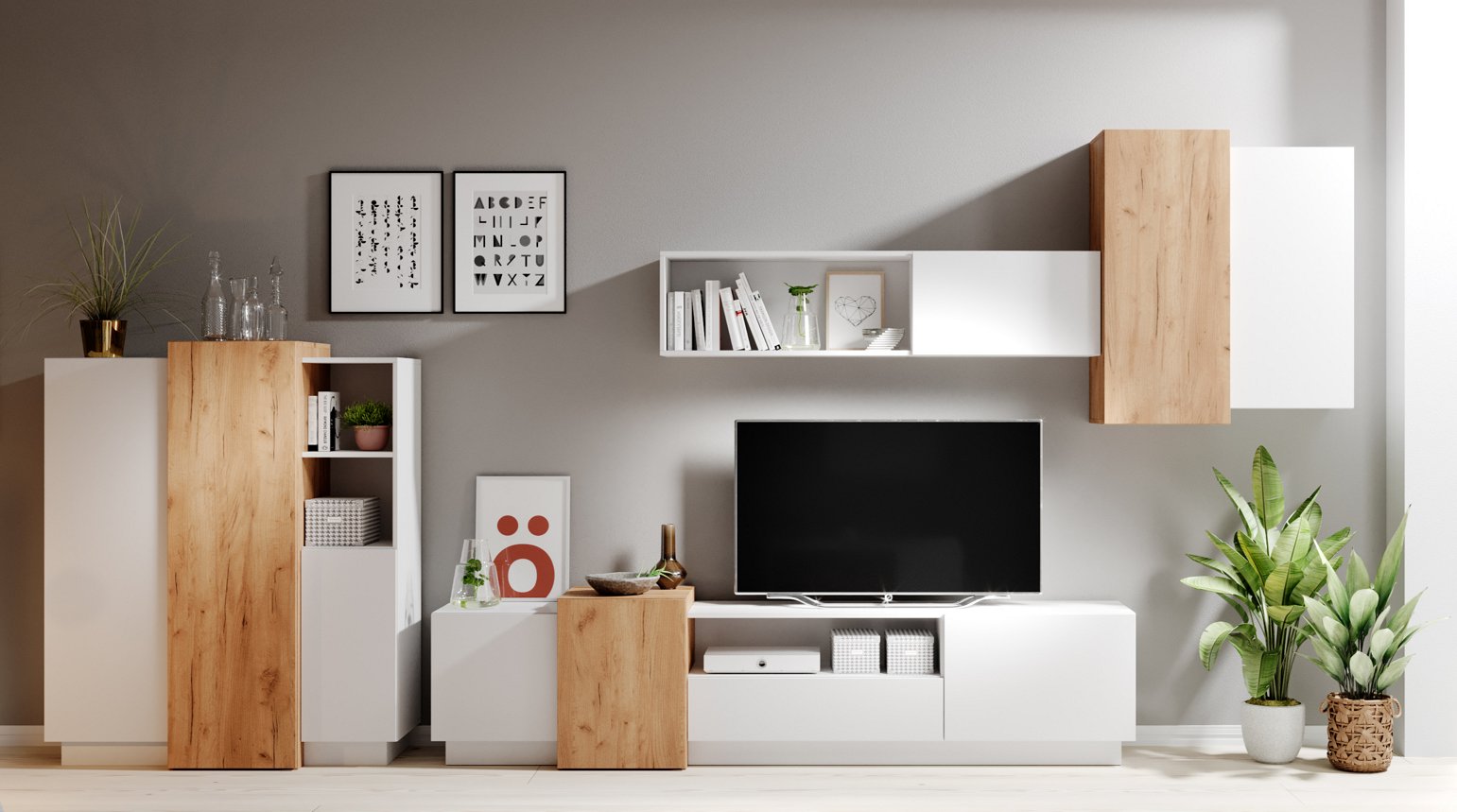 Зображення з  Стінка Perfect Home 3Д / 3D C Білий/дуб крафт золотий