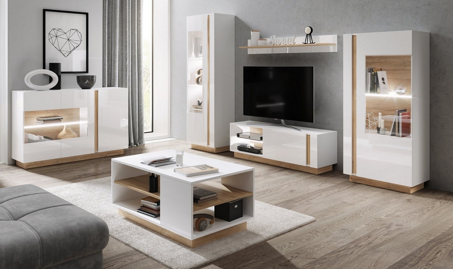 Зображення з  Стінка Perfect Home Арко / Arco B Білий глянець/дуб грандсон