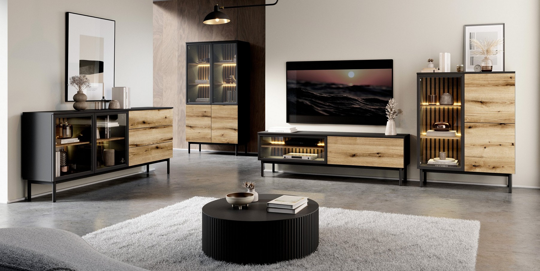 Зображення з  Стінка Perfect Home Ланг / Lang A Чорний/дуб евок