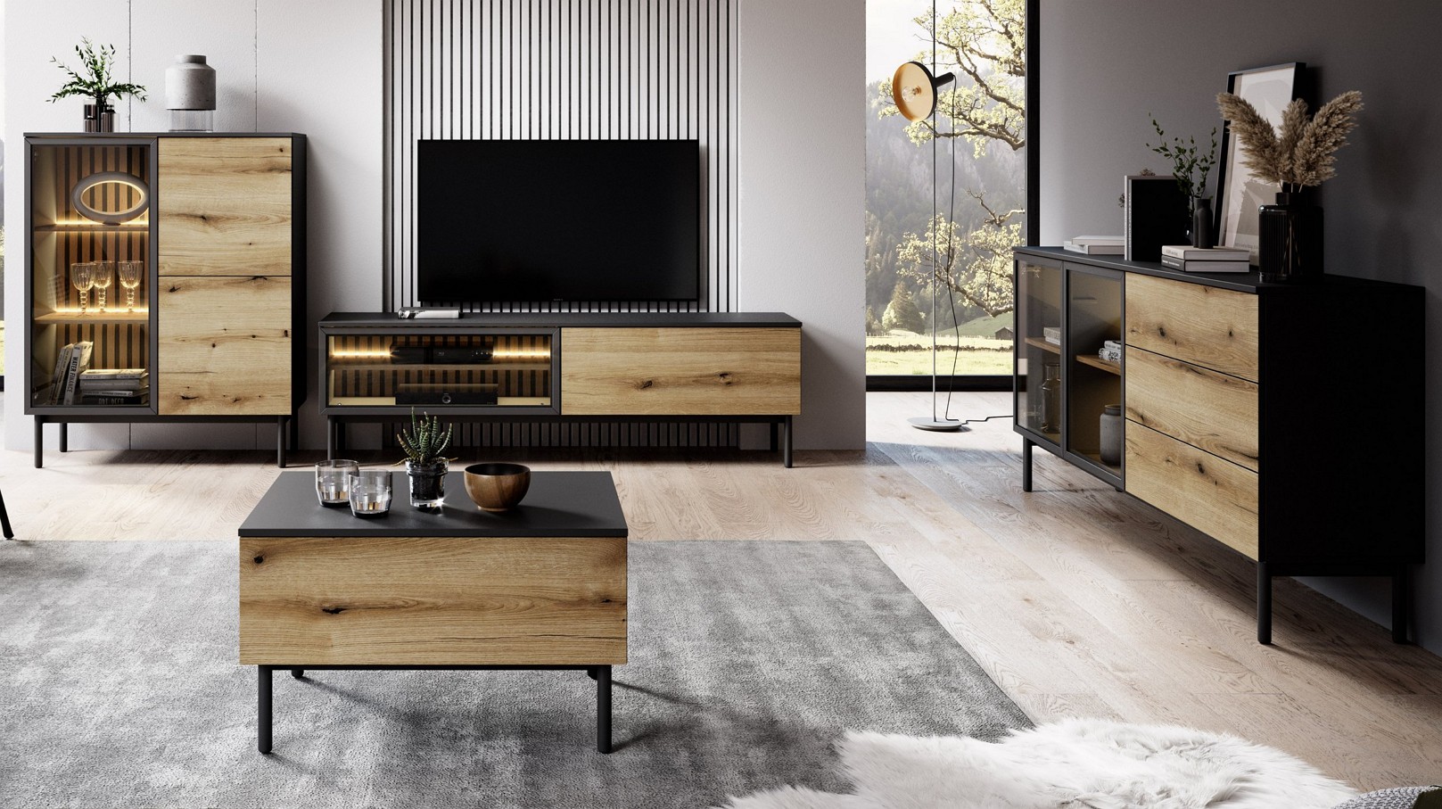 Зображення з  Стінка Perfect Home Ланг / Lang B Чорний/дуб евок