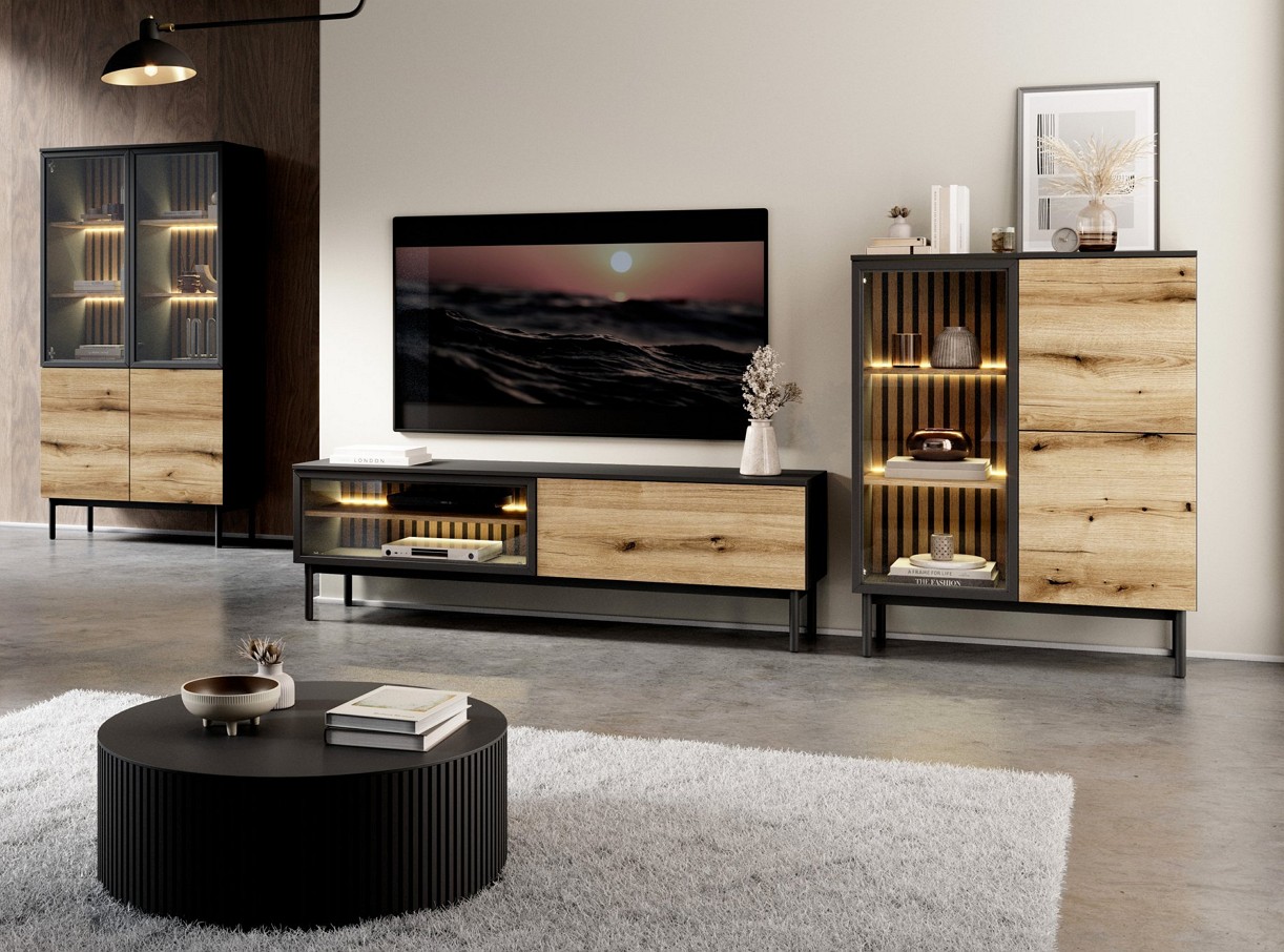 Зображення з  Стінка Perfect Home Ланг / Lang D Чорний/дуб евок