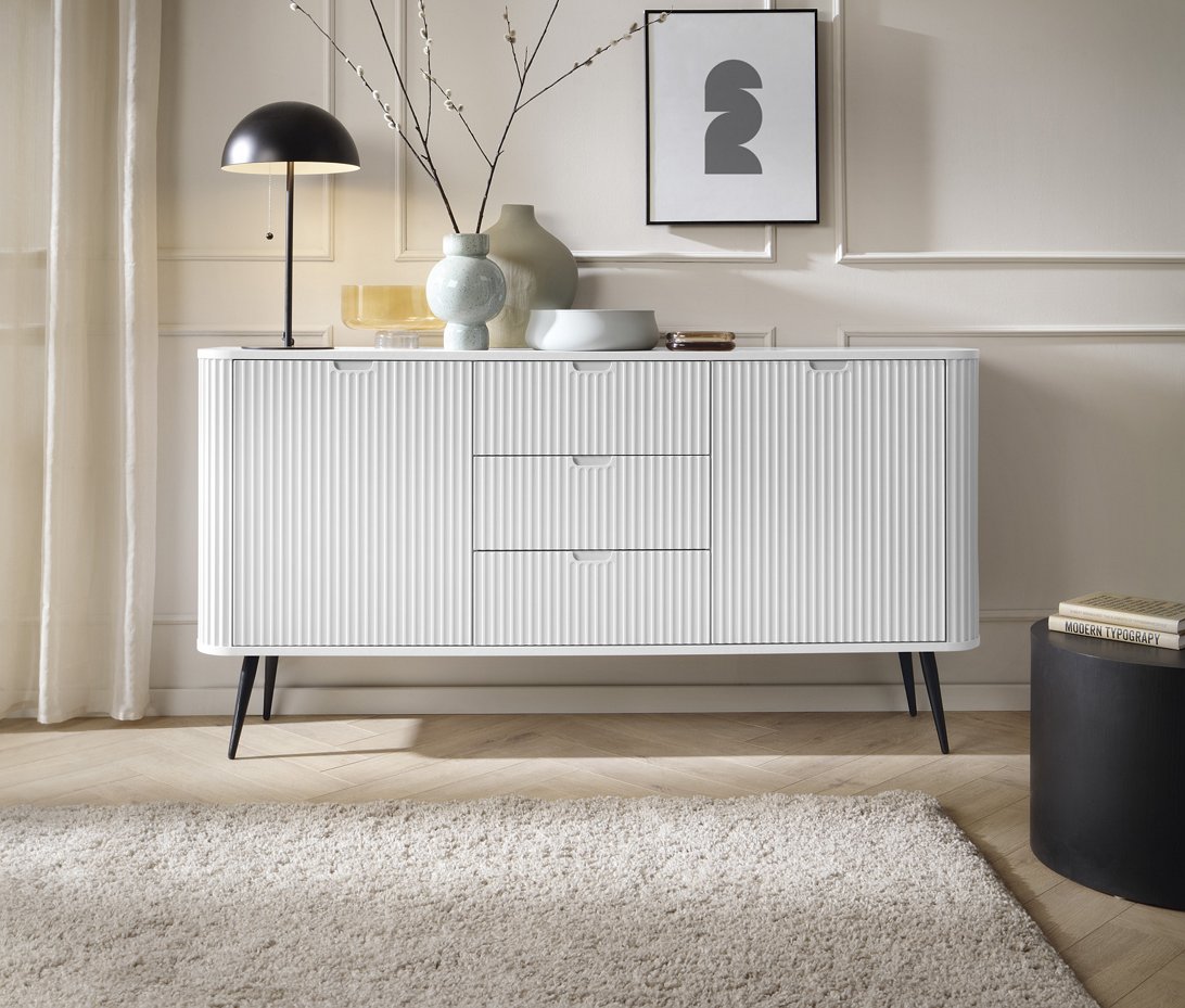 Зображення з  Комод Perfect Home Зова / Zova 2-дверний з 3 шухлядами і чорними ніжками KSZ168 Білий