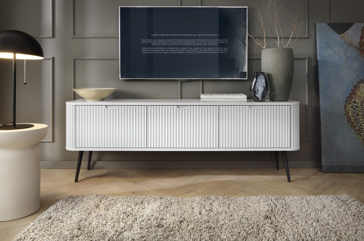 Зображення з  Тумба під телевізор Perfect Home Зова / Zova 3-дверна з чорними ніжками RTV168 Білий