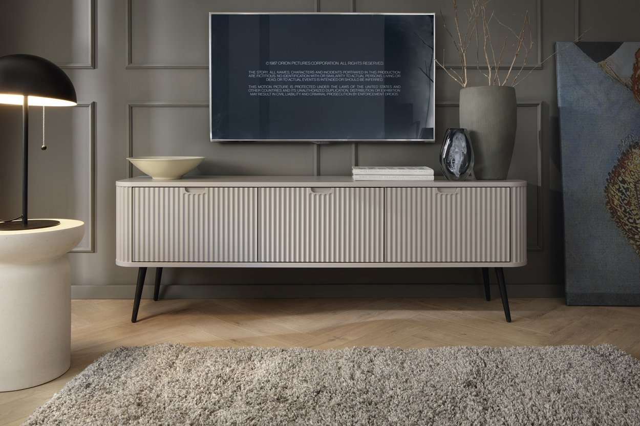 Зображення з  Тумба під телевізор Perfect Home Зова / Zova 3-дверна з чорними ніжками RTV168 Кашемір