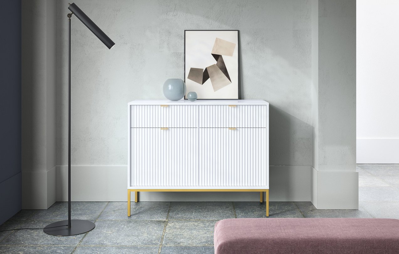 Зображення з  Комод Perfect Home Нова / Nova 2-дверний з 2 шухлядами і золотими ніжками KSZ104 Білий