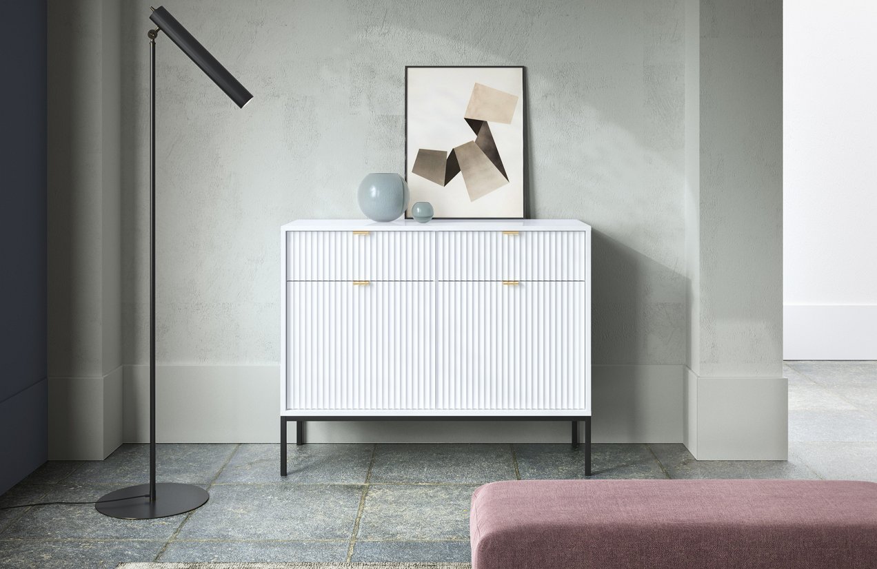 Зображення з  Комод Perfect Home Нова / Nova 2-дверний з 2 шухлядами і чорними ніжками KSZ104 Білий