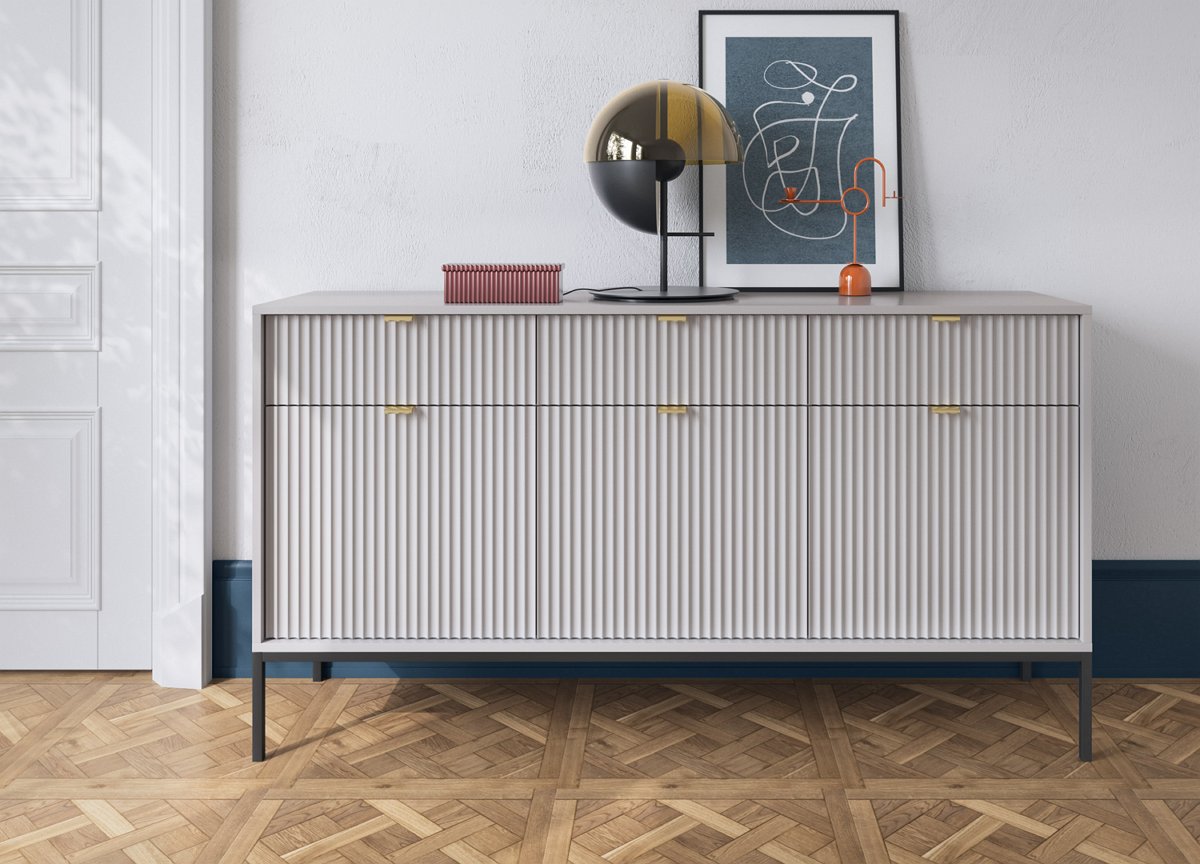 Зображення з  Комод Perfect Home Нова / Nova 3-дверний з 3 шухлядами і чорними ніжками KSZ154 Сірий