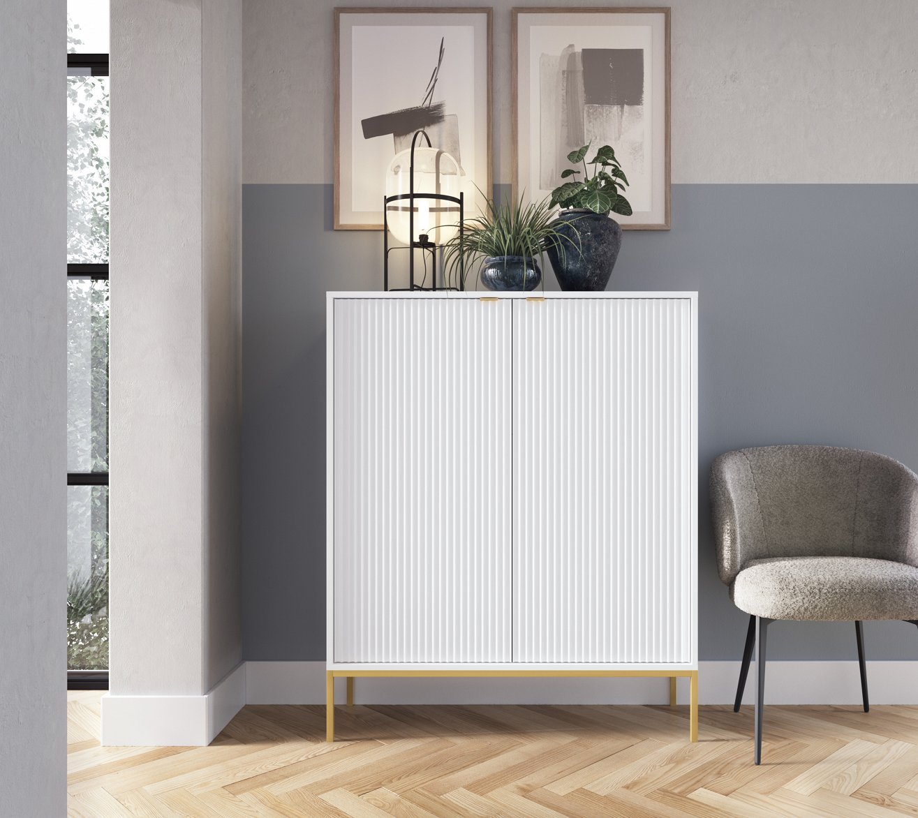 Зображення з  Комод високий Perfect Home Нова / Nova 2-дверний з золотими ніжками K104 Білий