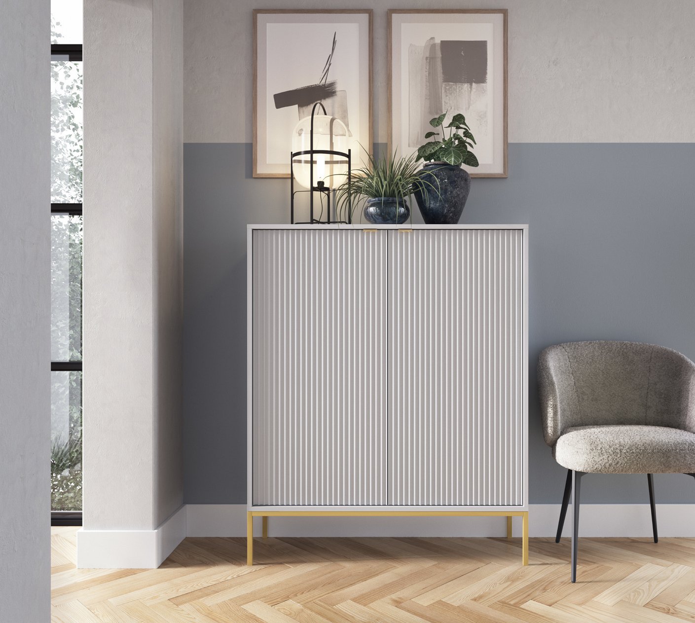 Зображення з  Комод високий Perfect Home Нова / Nova 2-дверний з золотими ніжками K104 Сірий