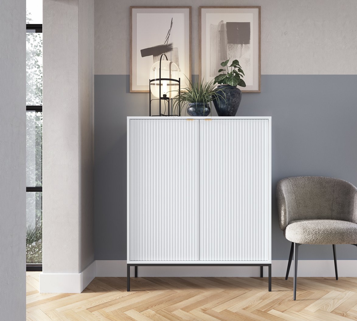 Зображення з  Комод високий Perfect Home Нова / Nova 2-дверний з чорними  ніжками K104 Білий