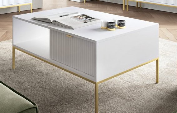 Зображення з  Стіл журнальний Perfect Home Нова / Nova з 2 шухлядами та золотими ніжками L104 Білий