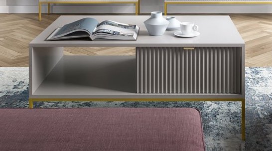 Зображення з  Стіл журнальний Perfect Home Нова / Nova з 2 шухлядами та золотими ніжками L104 Сірий