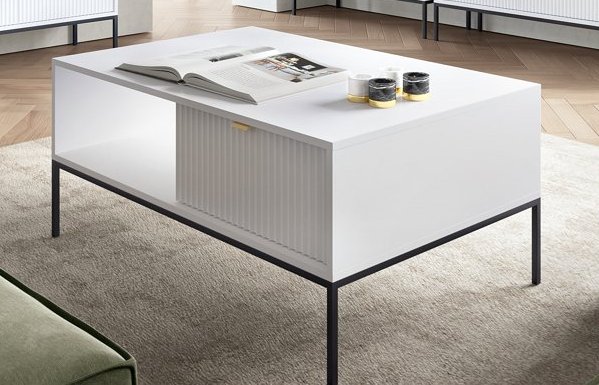 Зображення з  Стіл журнальний Perfect Home Нова / Nova з 2 шухлядами та чорними ніжками L104 Білий
