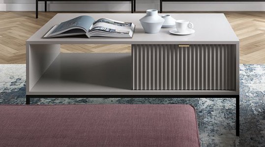 Зображення з  Стіл журнальний Perfect Home Нова / Nova з 2 шухлядами та чорними ніжками L104 Сірий