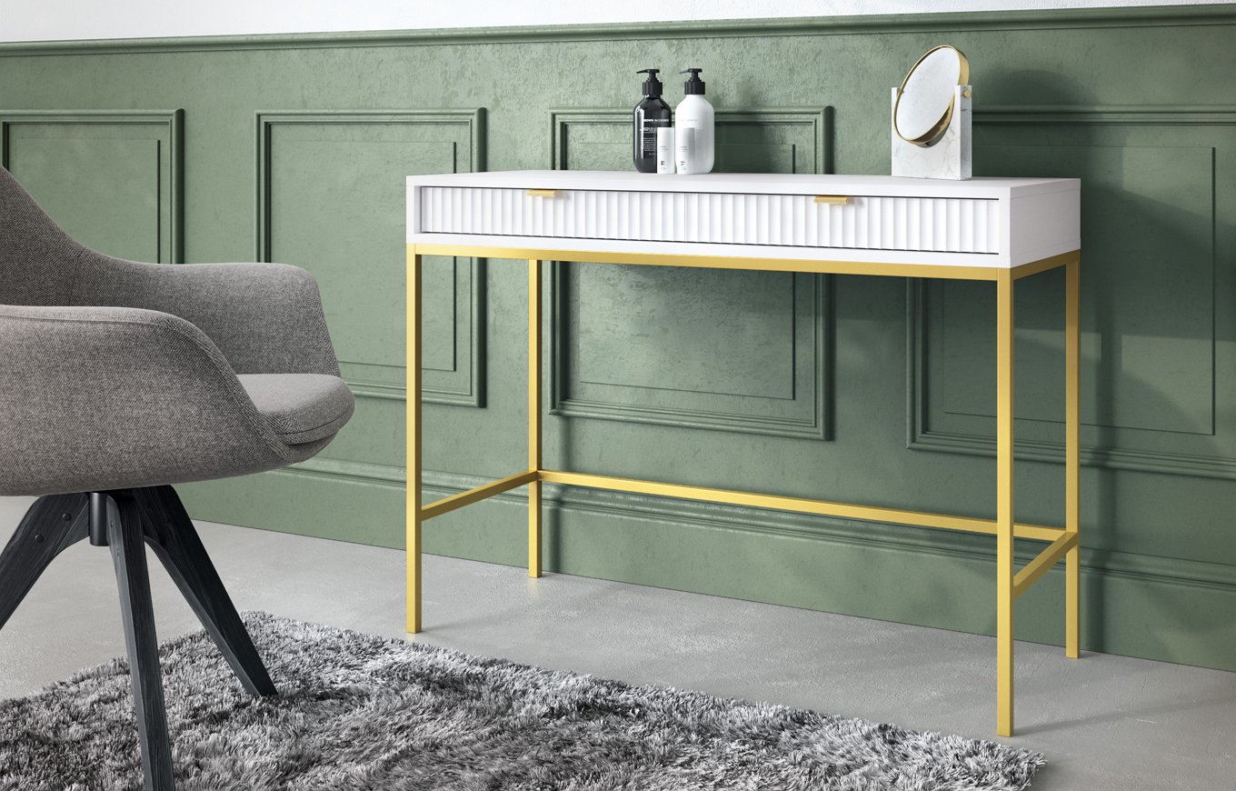 Зображення з  Стіл туалетний Perfect Home Нова / Nova з 2 шухлядами та золотими ніжками T104 Білий