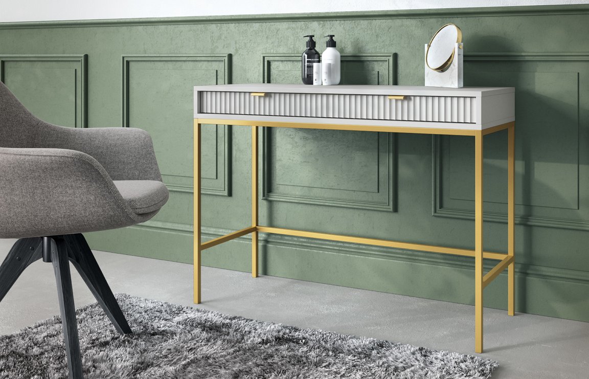 Зображення з  Стіл туалетний Perfect Home Нова / Nova з 2 шухлядами та золотими ніжками T104 Сірий