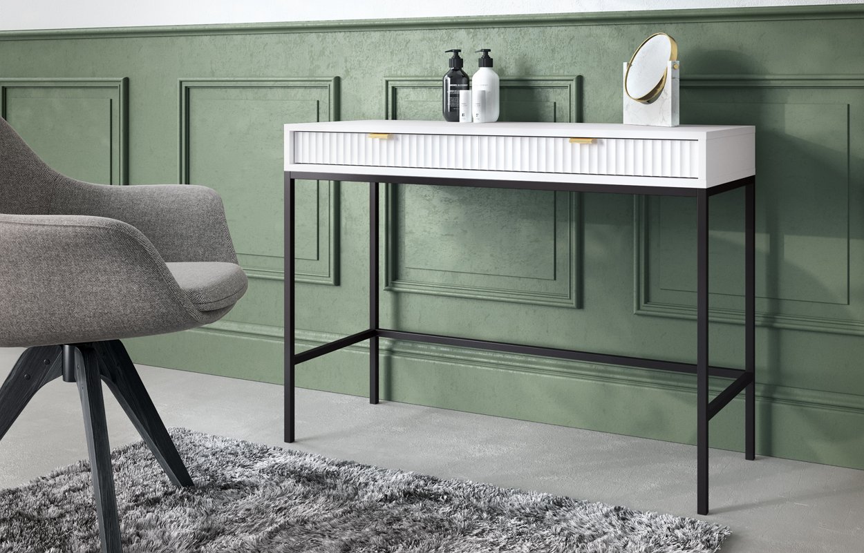 Зображення з  Стіл туалетний Perfect Home Нова / Nova з 2 шухлядами та чорними ніжками T104 Білий