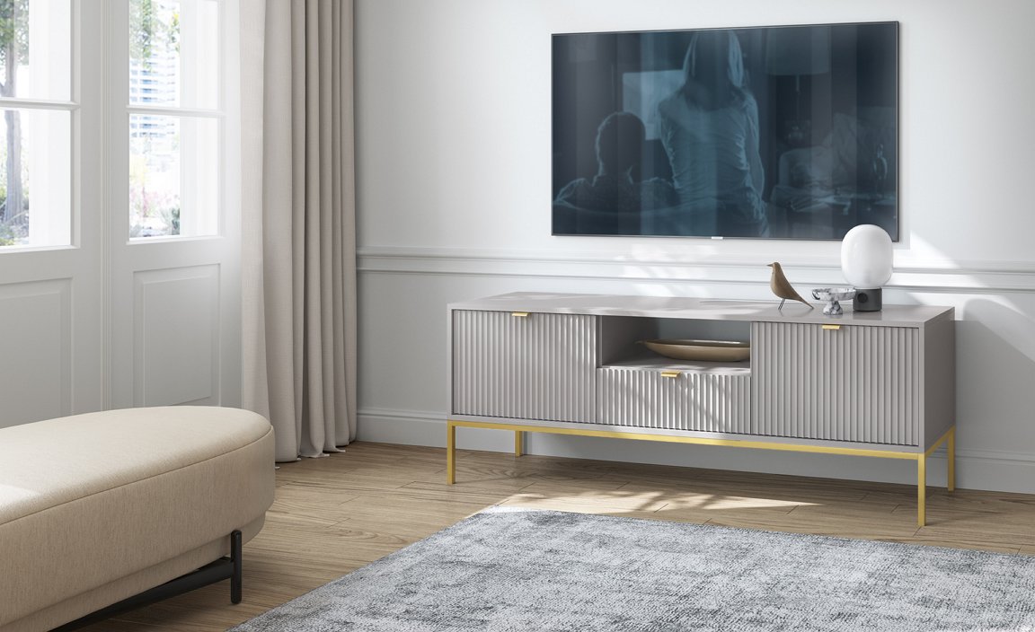 Зображення з  Тумба під телевізор Perfect Home Нова / Nova 2-дверна з 1 шухлядою і золотими ніжками RTV154 Сірий