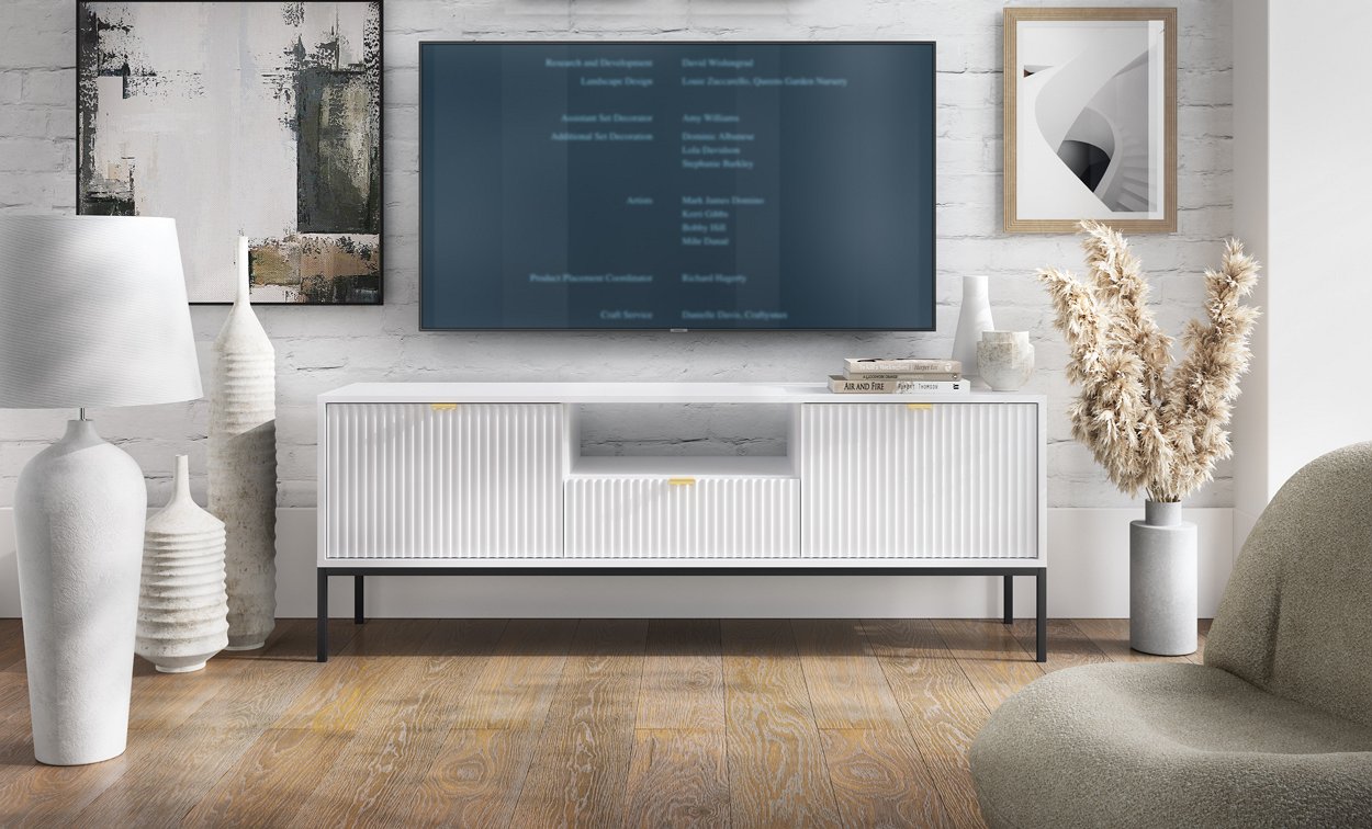 Зображення з  Тумба під телевізор Perfect Home Нова / Nova 2-дверна з 1 шухлядою і чорними ніжками RTV154 Білий