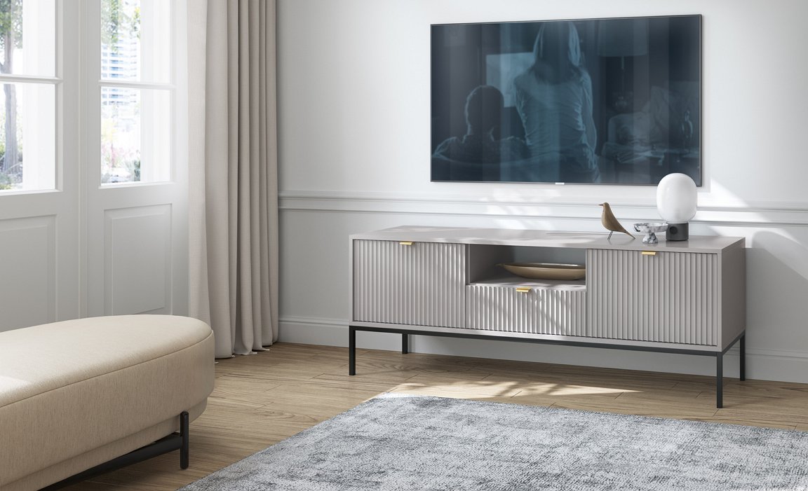 Зображення з  Тумба під телевізор Perfect Home Нова / Nova 2-дверна з 1 шухлядою і чорними ніжками RTV154 Сірий