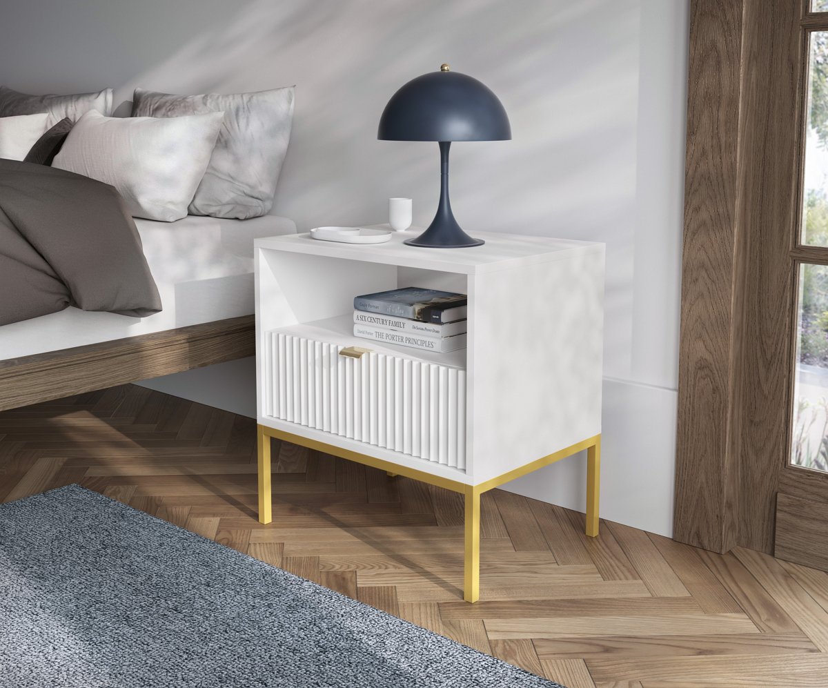 Зображення з  Тумба приліжкова Perfect Home Нова / Nova з 1 шухлядою і золотими ніжками S54 Білий