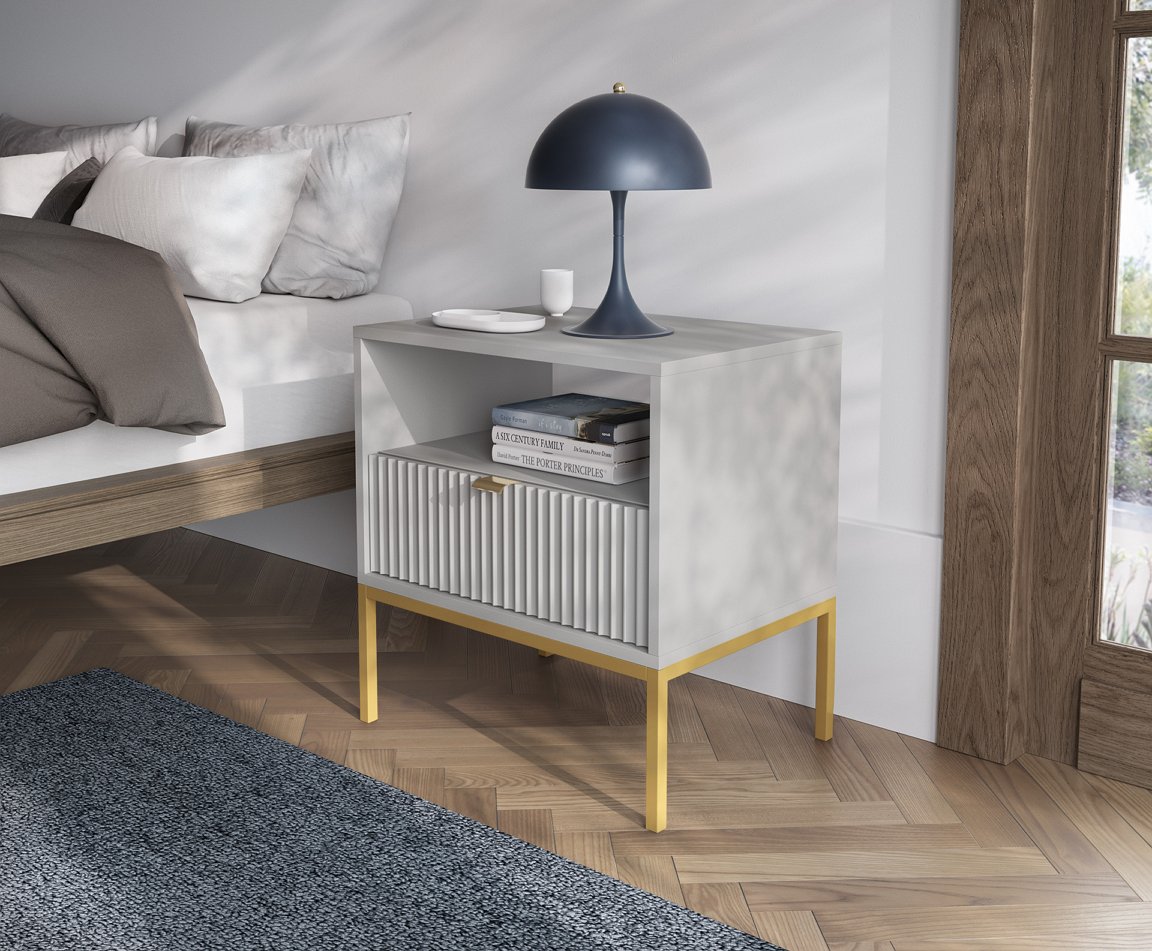 Зображення з  Тумба приліжкова Perfect Home Нова / Nova з 1 шухлядою і золотими ніжками S54 Сірий