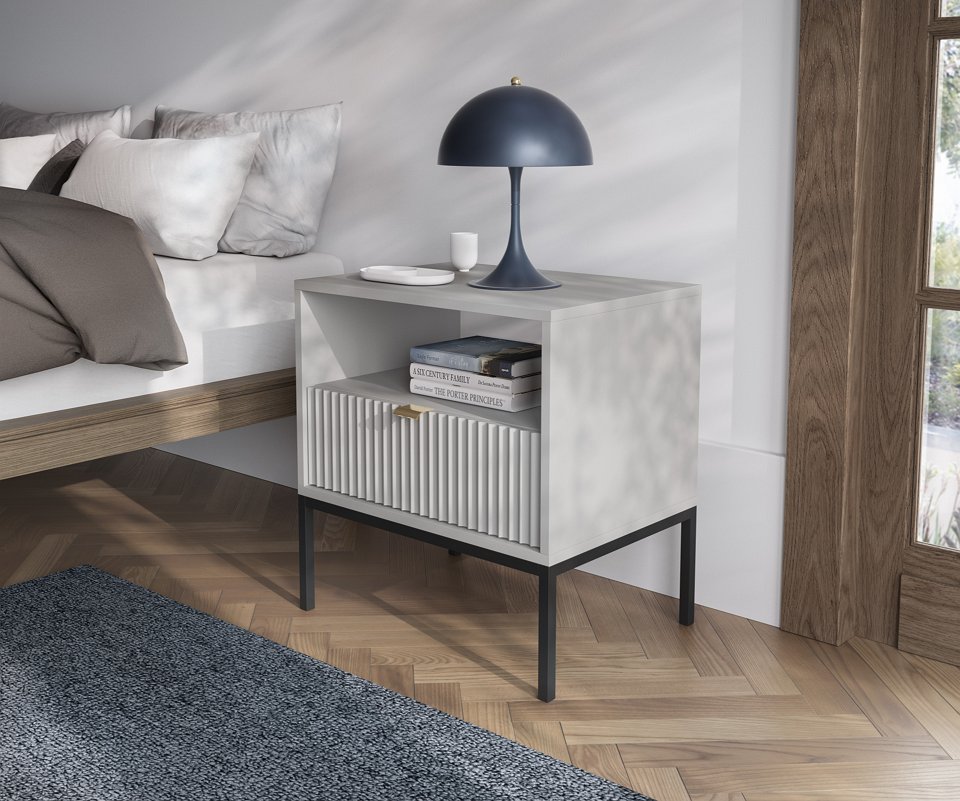 Зображення з  Тумба приліжкова Perfect Home Нова / Nova з 1 шухлядою і чорними ніжками S54 Сірий