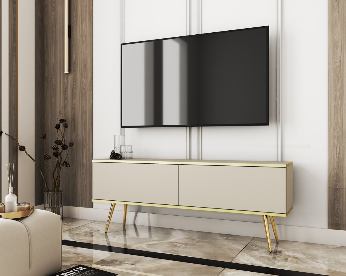 Зображення з  Тумба під телевізор Perfect Home Оро / Oro 2-дверна з золотими ніжками RTV135 Бежевий