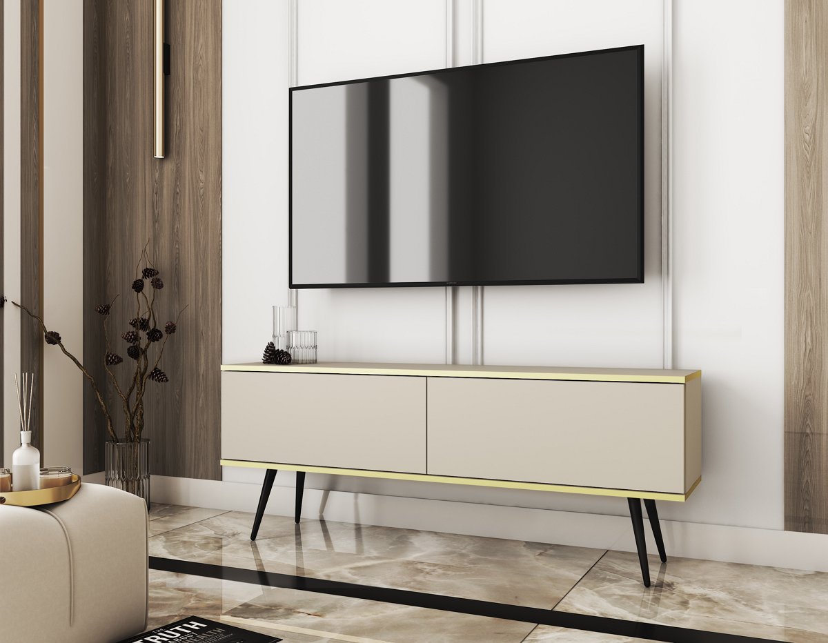 Зображення з  Тумба під телевізор Perfect Home Оро / Oro 2-дверна з чорними ніжками RTV135 Бежевий