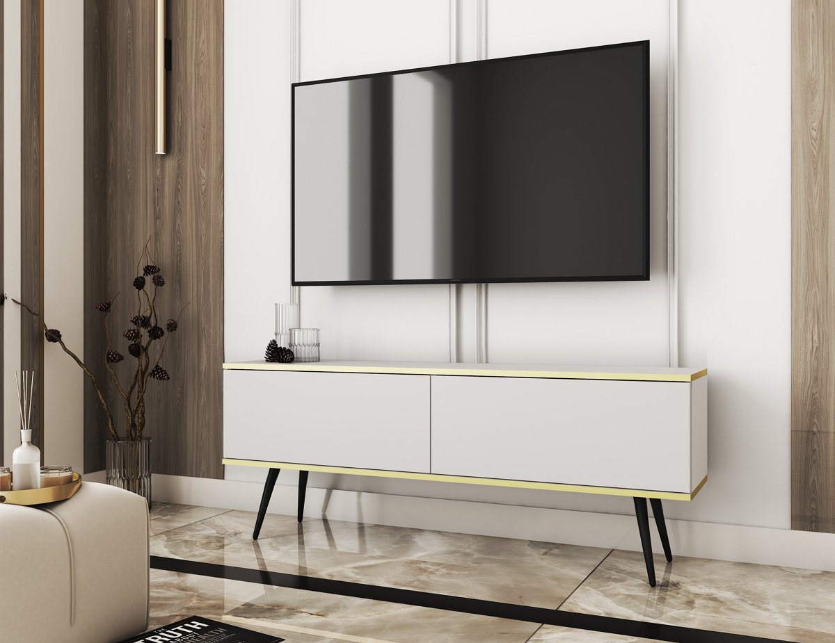 Зображення з  Тумба під телевізор Perfect Home Оро / Oro 2-дверна з чорними ніжками RTV135 Білий