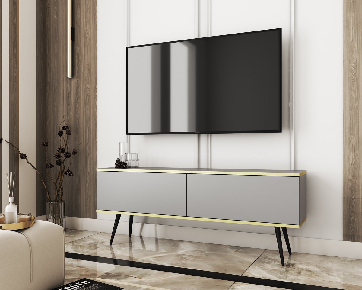 Зображення з  Тумба під телевізор Perfect Home Оро / Oro 2-дверна з чорними ніжками RTV135 Сірий