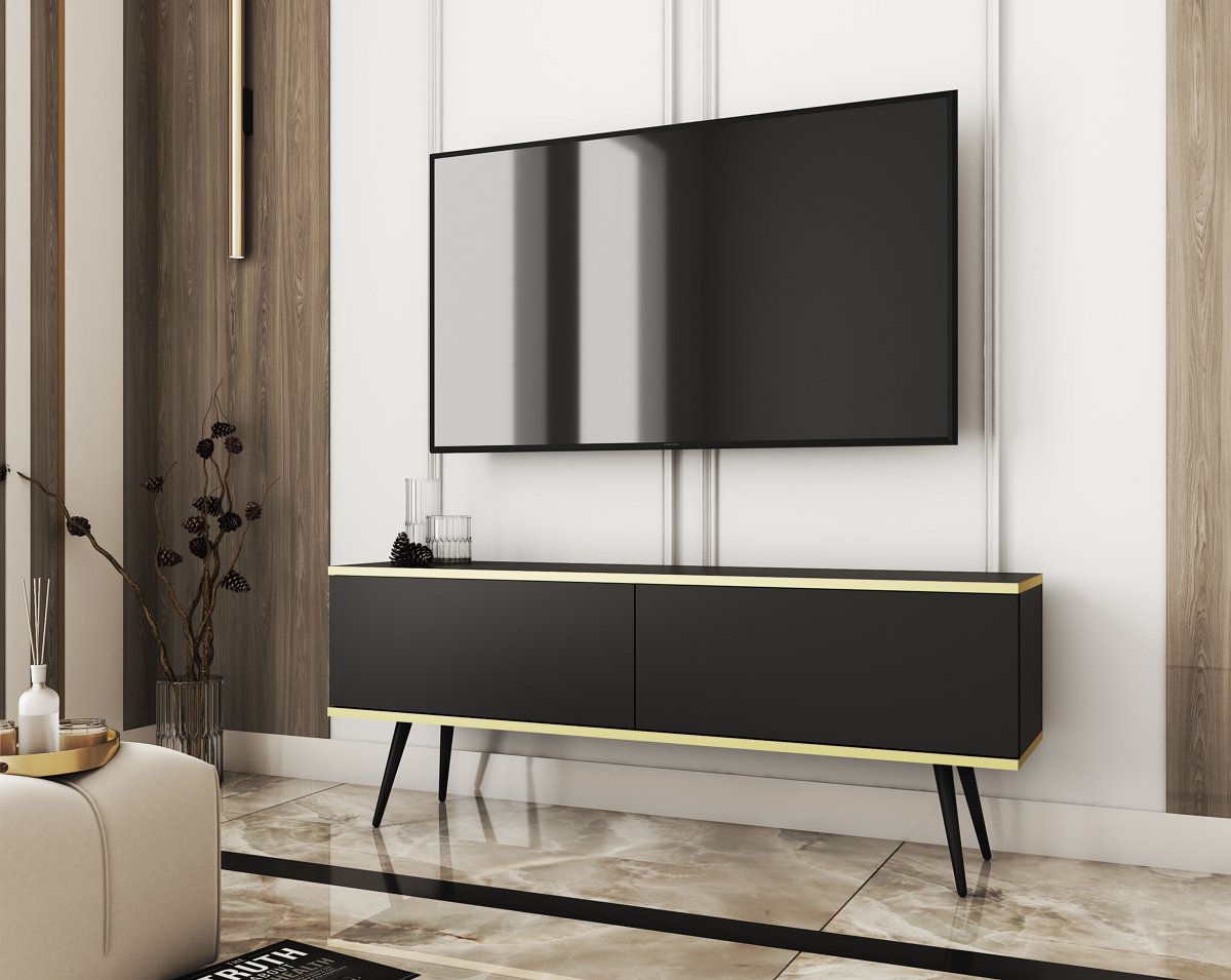 Зображення з  Тумба під телевізор Perfect Home Оро / Oro 2-дверна з чорними ніжками RTV135 Чорний