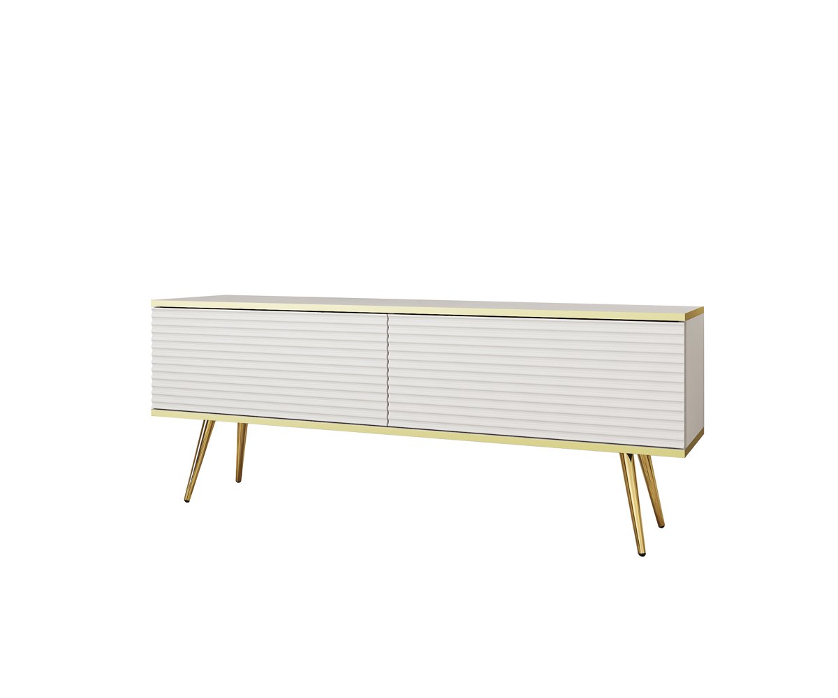 Зображення з  Тумба під телевізор Perfect Home Оро / Oro 2-дверна з золотими ніжками RTV135 MDF Білий