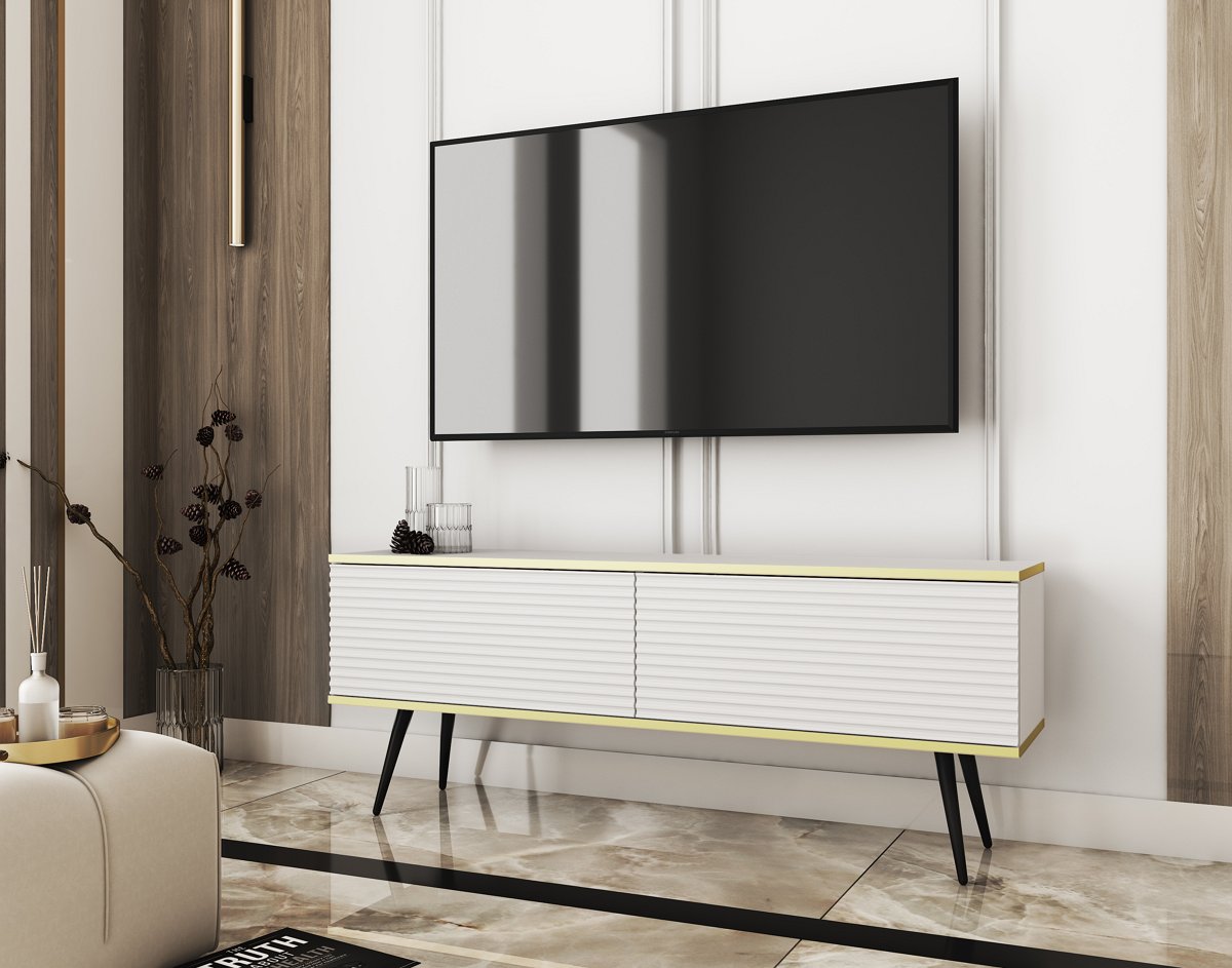 Зображення з  Тумба під телевізор Perfect Home Оро / Oro 2-дверна з чорними ніжками RTV135 MDF Білий