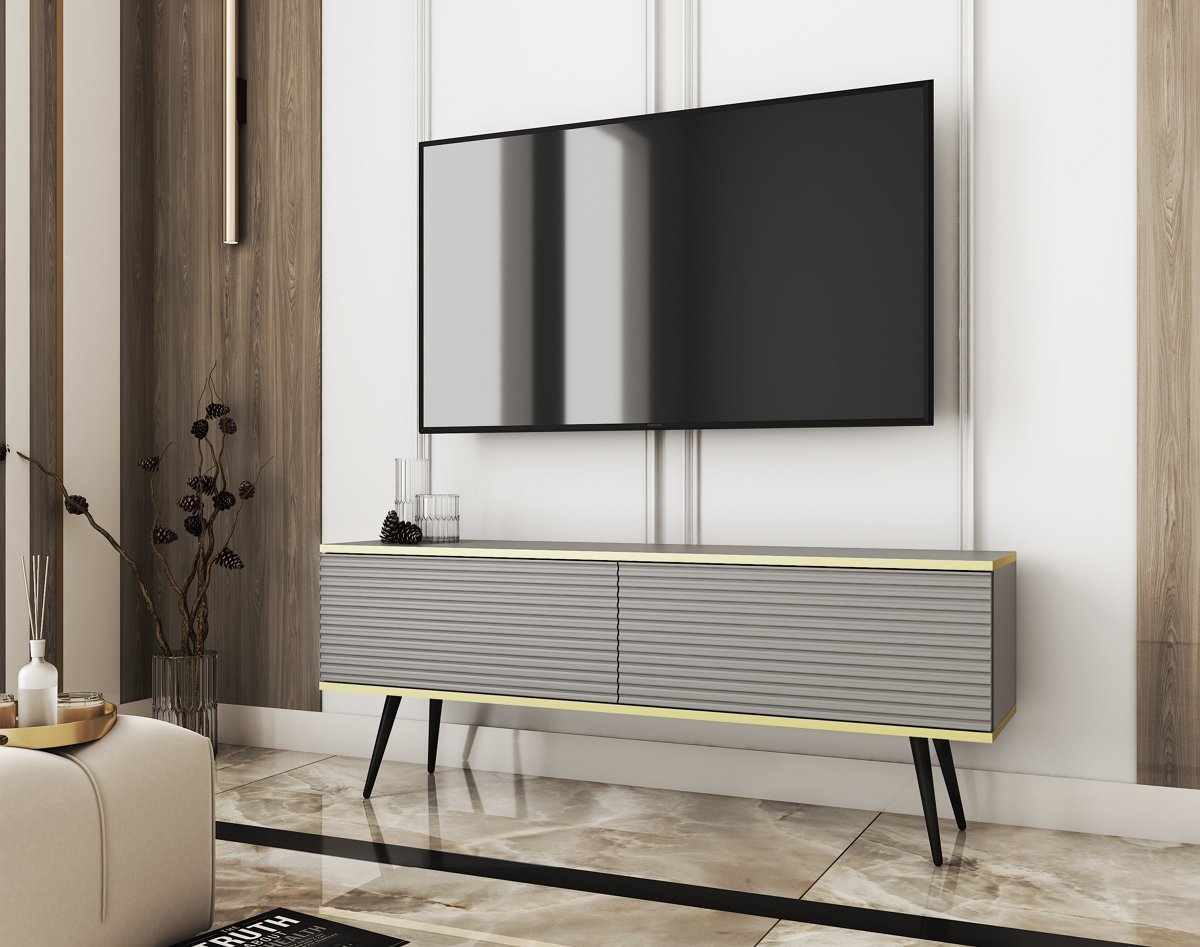 Зображення з  Тумба під телевізор Perfect Home Оро / Oro 2-дверна з чорними ніжками RTV135 MDF Сірий