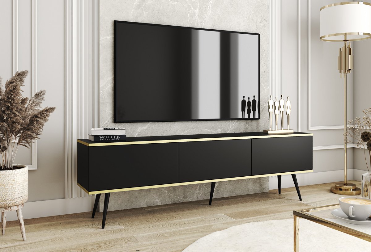 Зображення з  Тумба під телевізор Perfect Home Оро / Oro 3-дверна з чорними ніжками RTV175 Чорний