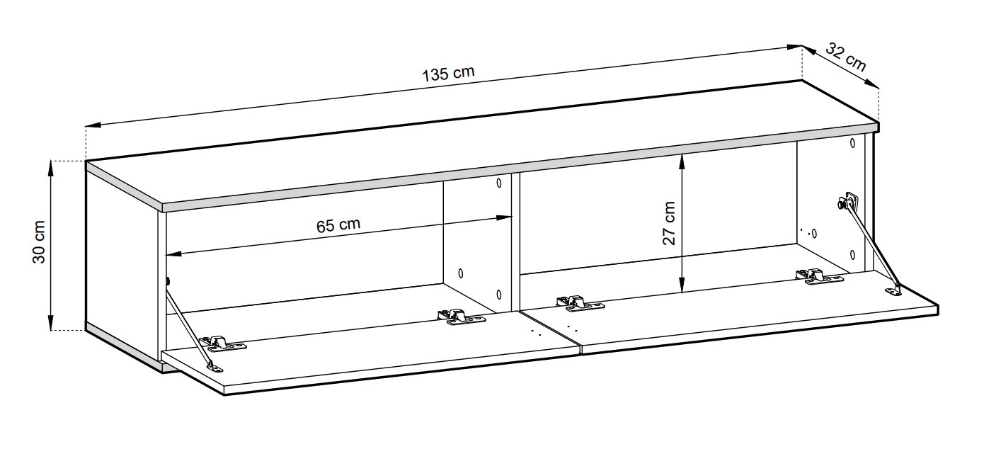 Зображення з  Тумба під телевізор навісна Perfect Home Оро / Oro 2-дверна RTV135 MDF Чорний