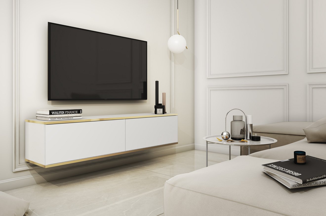 Зображення з  Тумба під телевізор навісна Perfect Home Оро / Oro 2-дверна RTV135 Білий