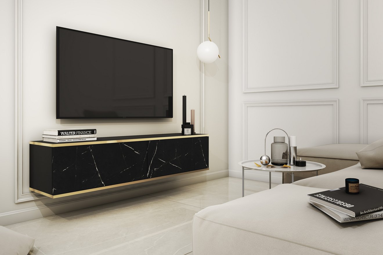 Зображення з  Тумба під телевізор навісна Perfect Home Оро / Oro 2-дверна RTV135 Чорний мармур роял