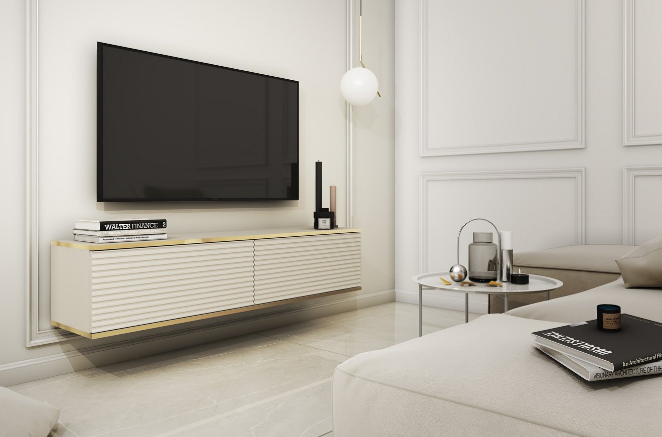 Зображення з  Тумба під телевізор навісна Perfect Home Оро / Oro 2-дверна RTV135 MDF Бежевий