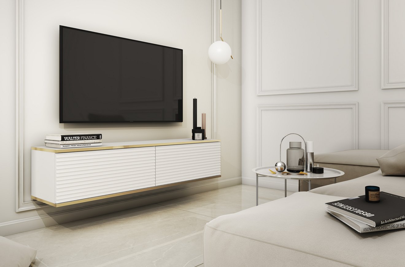 Зображення з  Тумба під телевізор навісна Perfect Home Оро / Oro 2-дверна RTV135 MDF Білий