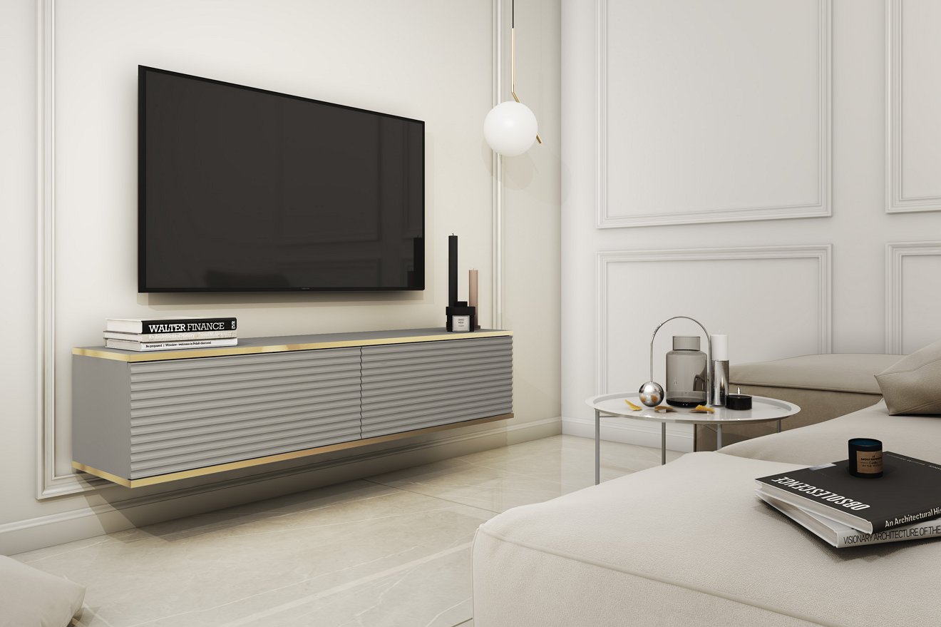 Зображення з  Тумба під телевізор навісна Perfect Home Оро / Oro 2-дверна RTV135 MDF Сірий