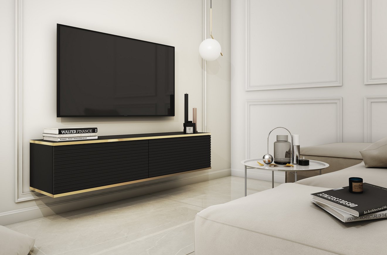 Зображення з  Тумба під телевізор навісна Perfect Home Оро / Oro 2-дверна RTV135 MDF Чорний