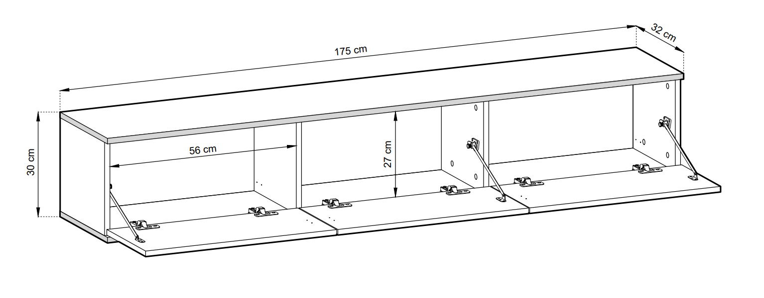 Зображення з  Тумба під телевізор навісна Perfect Home Оро / Oro 3-дверна RTV175 Чорний