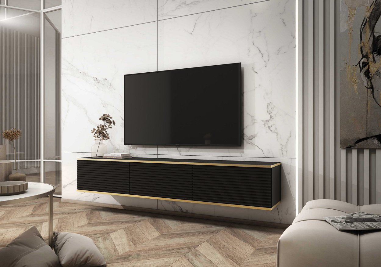 Зображення з  Тумба під телевізор навісна Perfect Home Оро / Oro 3-дверна RTV175 MDF Чорний