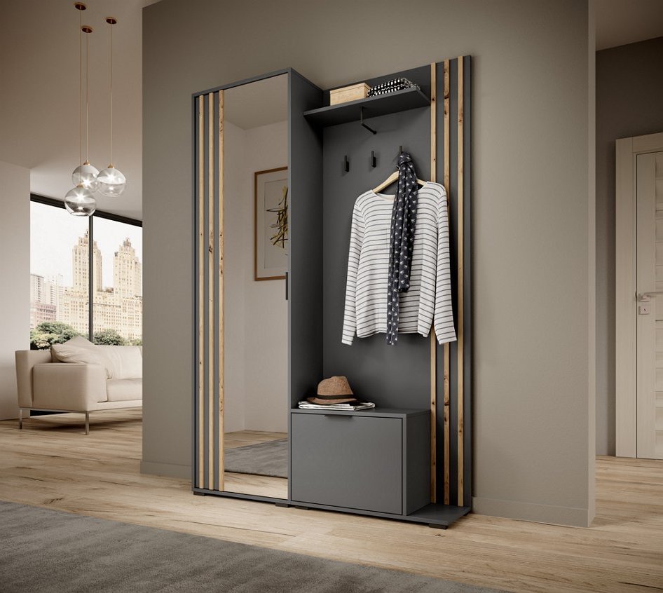 Зображення з  Передпокій з дзеркалом Perfect Home Неллі / Nelly 2-дверний Графіт/дуб артизан